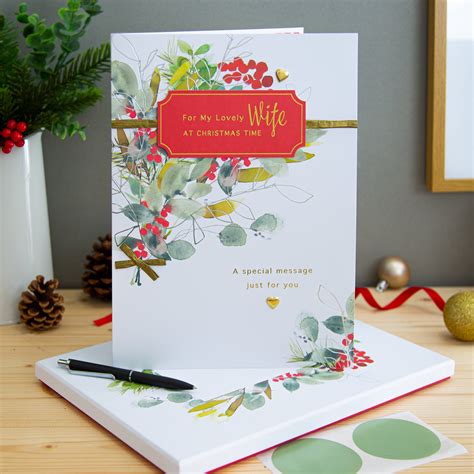 Large Luxury Boxed Christmas Card for Wife - Classic Seasonal Foliage ...