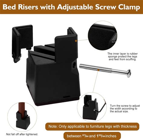Buy ANZIUS Bed Risers 2 Inch with Adjustable Screw Clamp, 4 Pack Heavy ...