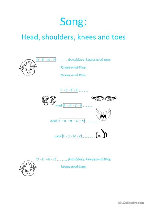 Head, shoulders, knees and toes song…: English ESL worksheets pdf & doc