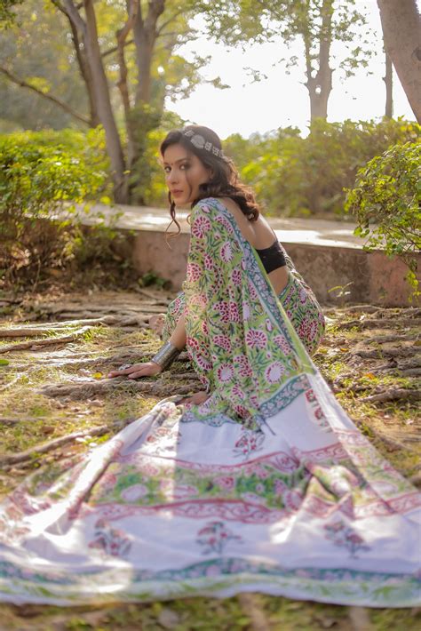 Rapid gadh green Hand Block Print Pure Cotton Saree – Jaipur Tex