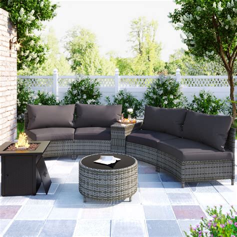 Buy VORAE Rattan Garden Furniture Sets, 6 Piece Outdoor Half-Moon ...