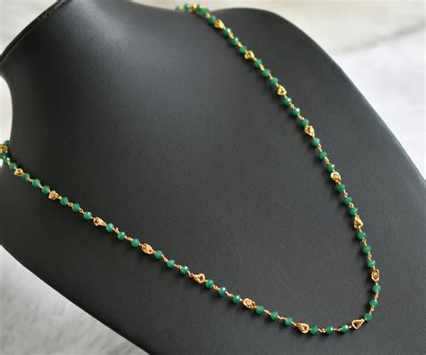 Gold tone green beaded 24 inches chain dj-46838 – dreamjwell