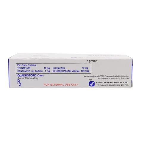 QUADROTOPIC Betamethasone Valerate / Gentamicin Sulfate / Tolnaftate / Clioquinol 500mcg / 1mg ... - gentamicin sulfate cream