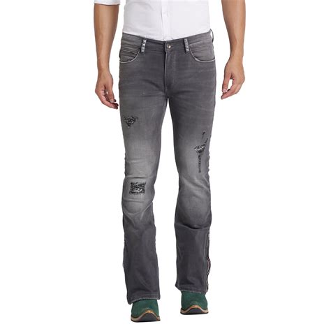 Mode De Base Mens's Casual Slim Fit Grey Studed Distress Bootcut Jeans ...