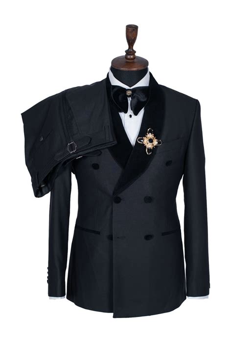 DOUBLE BREASTED BLACK TUXEDO VELVET SUIT - Stanlion 2026
