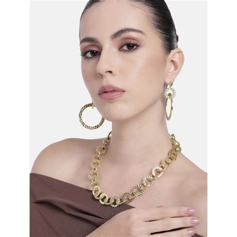 Buy Estele Gold-Plated Circular Design Lightweight Beaten Gold Necklace ...