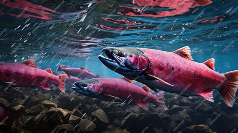 Premium AI Image | Migration for spawning of pink salmon closeup