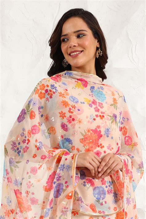Buy Off-White Digital Foil Floral Printed Chiffon Dupatta Online for ...
