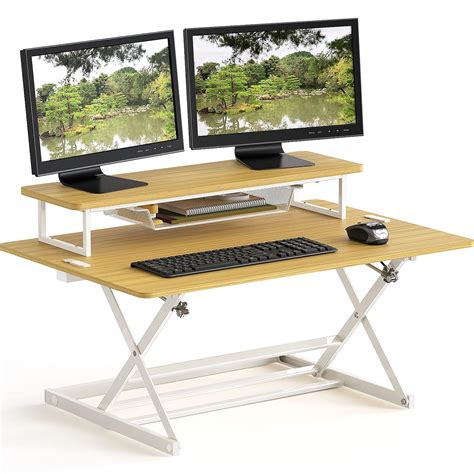 SHW 36-Inch Over Desk Height Adjustable Standing Desk with Monitor ...