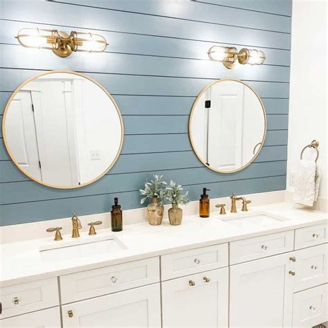 Bathroom With Blue Shiplap Backsplash - Soul & Lane