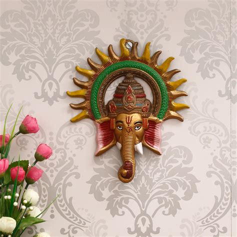 Colorful Lord Ganesha with Sun Decorative Metal Wall Hanging ...