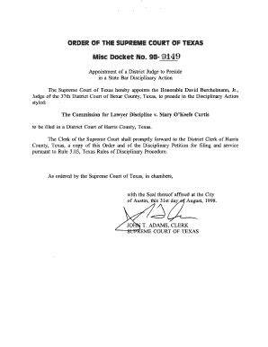 Fillable Online ORDER OF THE SUPRE S COURT OF TEXAS Fax Email Print ...