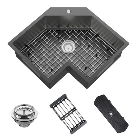 Buy Black Corner Kitchen Sink, 25In Stainless Steel Drop In Corner ...