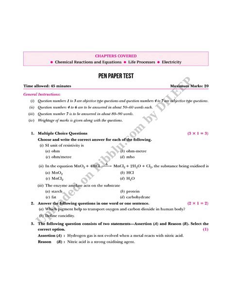 Image result for Class 10 Science Periodic Test 2