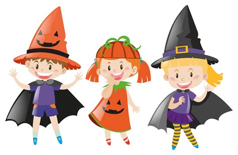 Three kids in halloween costume 370583 Vector Art at Vecteezy