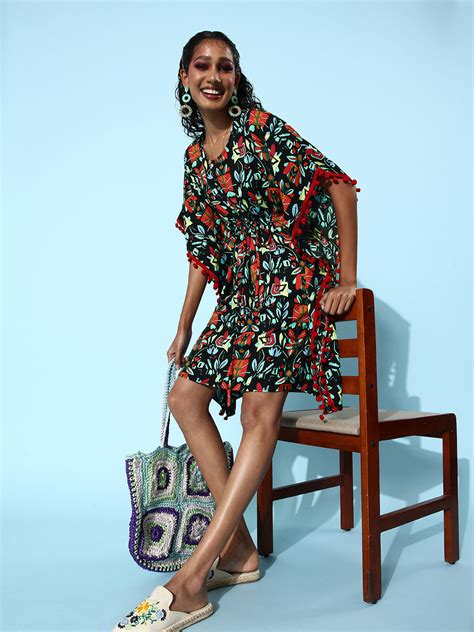 StyleStone Women's Multi Coloured Polyester Printed Kaftan Dress ...