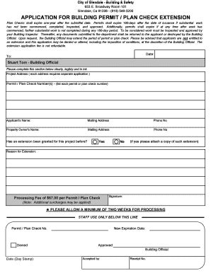 APPLICATION FOR BUILDING PERMIT / PLAN CHECK EXTENSION - Fill and Sign ...