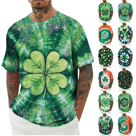 BiZtdJrK Mens St Patricks Day T-shirt Tie Dye Shamrock Graphic Tees ...