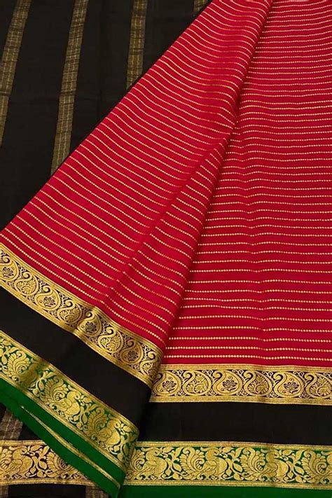 Red & Black Mysore Crepe Silk Saree