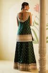 Buy Green Silk, Crepe Embroidery, Zari, Mirrors Boat Neck Kurta Sharara ...