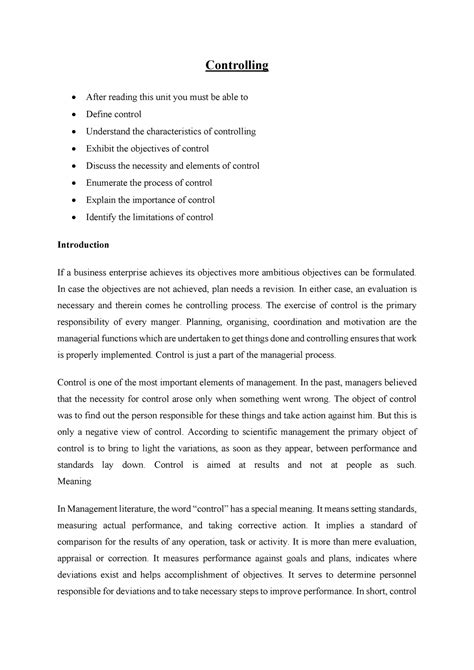 Controlling and Modern Technique of Management - Controlling After ...