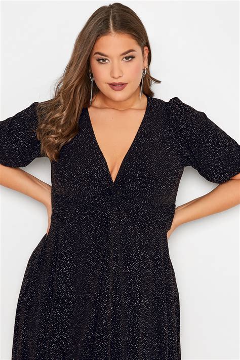 YOURS LONDON Plus Size Black & Pink Glitter Party Knot Front Dress ...