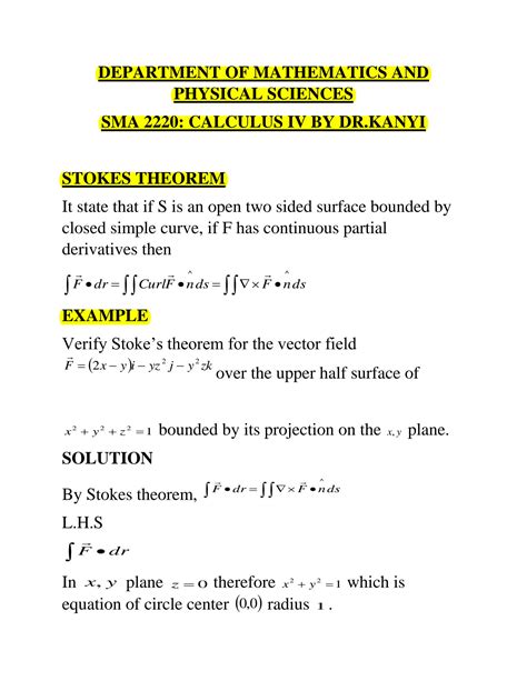 Image result for Stokes Theorem Worked Word Problem