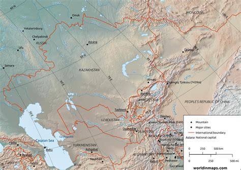 Map of Central Asia - Major Rivers Highlighted