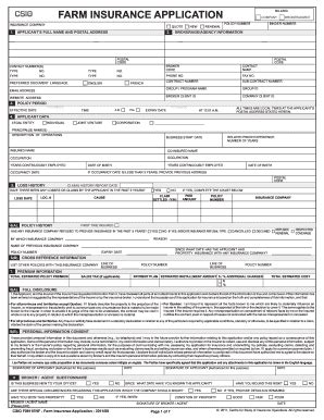 Fillable Online CSIO Industry Form - Farm Insurance Application ...