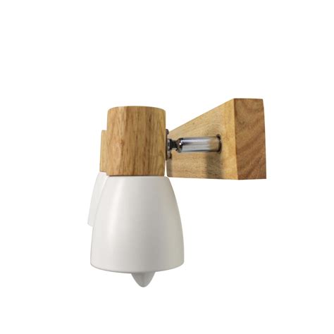 Lan wooden ceiling lamp with 2 white spotlights for E14 bulbs