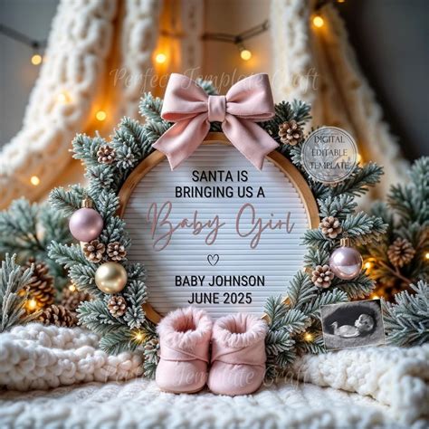 Baby Girl Christmas Pregnancy Announcement Digital, December Baby Girl ...