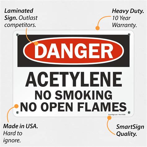 Buy SmartSign - S-0314-AL-14 Danger - Acetylene, No Smoking No Open ...