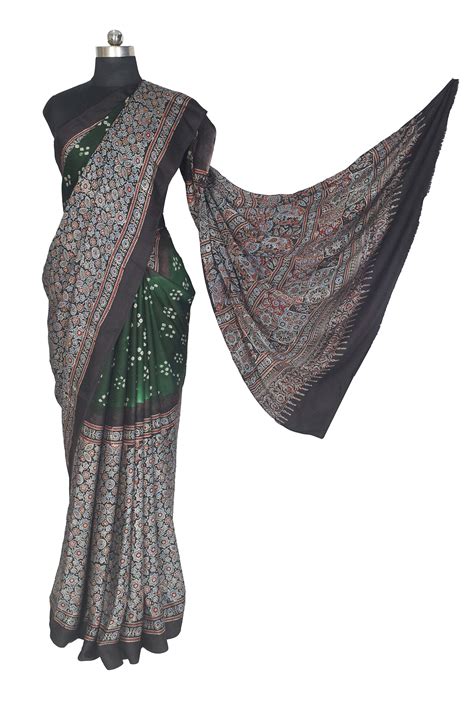 Ajrakh Modal Silk Half and Half Sarees – ETHNICS OF KUTCH