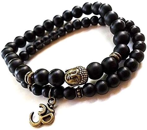 Buy University Trendz Classic OM Buddha Black Beaded Onyx Bracelet for ...