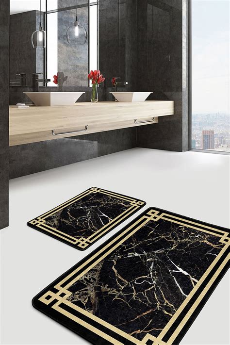 Black and Gold Bath Mat|marble Pattern Luxury Rug|quick-drying Bath Mat ...