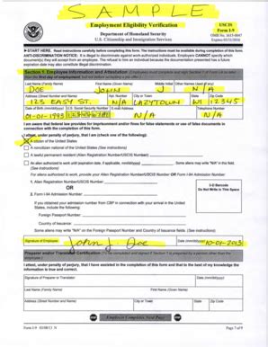 Employer Of Record Sample Completed I-9 Form. Employer Of Record Sample ...