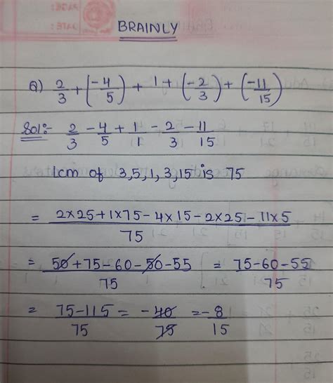 2/3+(-4/5)+1+(-2/3)+(-11/15)simplify - Brainly.in