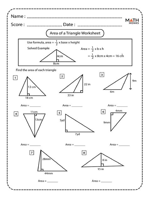 Finding The Area of A Triangle Worksheet | PDF