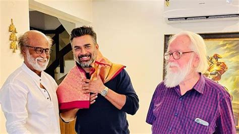 Watch: R. Madhavan seeks Rajinikanth`s blessing, touches his feet