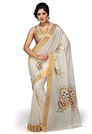 Buy R SELVAMANI TEX Women's Kasavu Cotton Saree With Running Blouse ...