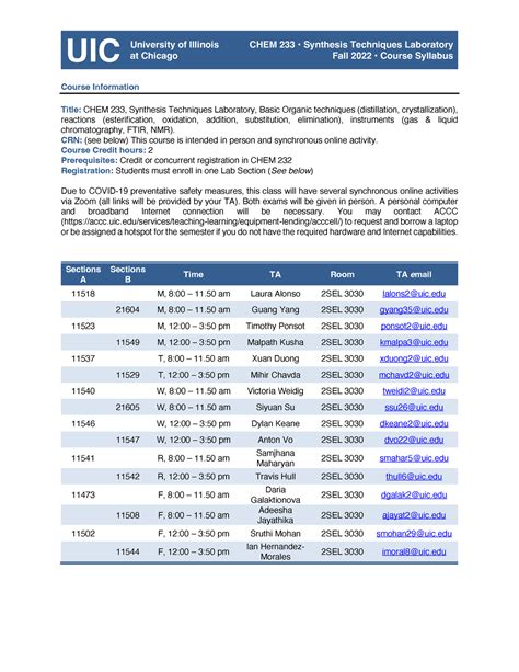 FA22 233 Syllabus D - UIC University of Illinois at Chicago CHEM 233 ...