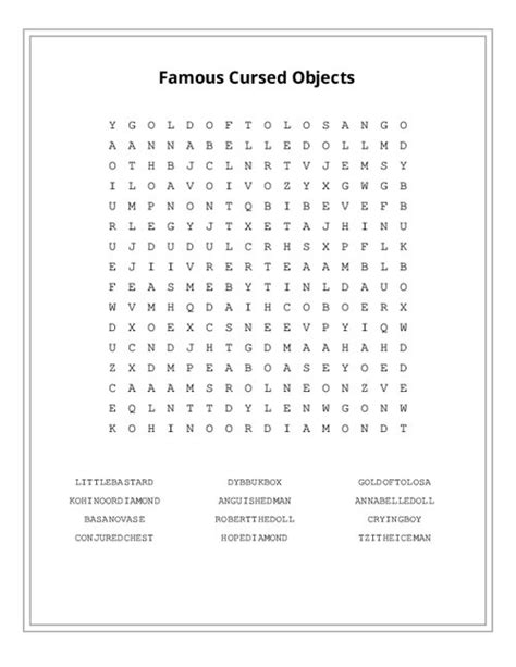 Famous Cursed Objects Word Search
