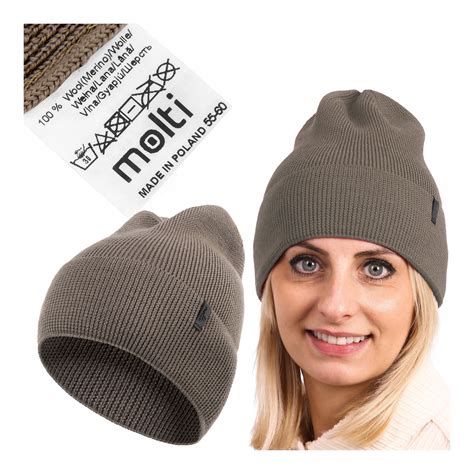 Czapka damska wełniana 100% EXTRAFINE MERINO na jesień zimę ciepła 55 ...