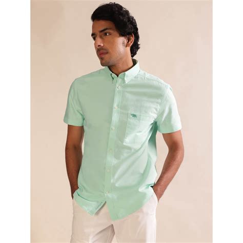 Buy Andamen Regular Fit Men Green Half Sleeve Patch Pocket Casual Shirt ...