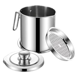 Buy Supvox® Oil Container Oil Strainer 1.3L/45Oz Oil Pot with Lid ...