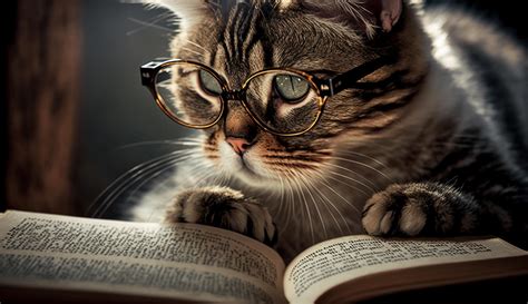 cat wearing glasses is reading a book AI Genertaive 22323928 Stock ...