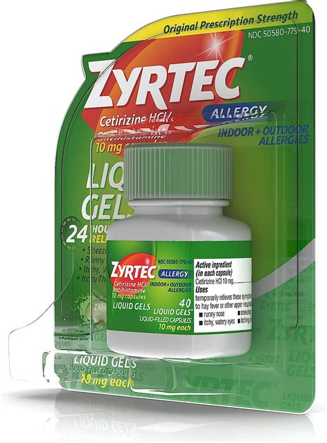 Buy Zyrtec 24 HR Indoor & Outdoor Allergy Liquid Gels Capsules, Cetirizine HCI Antihistamine, 40 ...