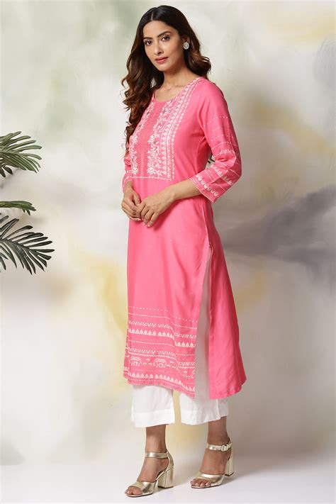 Pink Rayon Straight Kurta Pants Set Kurta, Straight Palazzo, Mask at ...