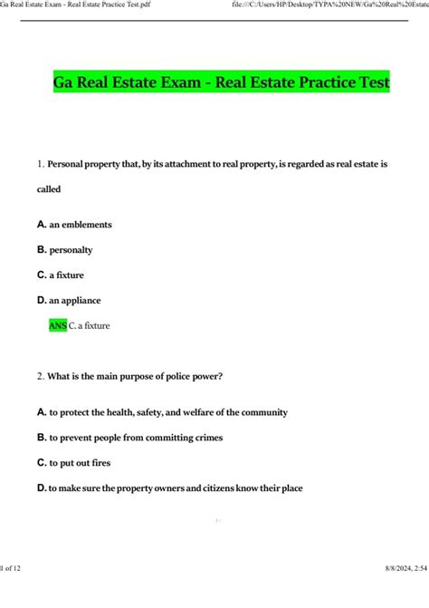 Ga Real Estate Exam - Real Estate Practice Test 2024 Questions and ...