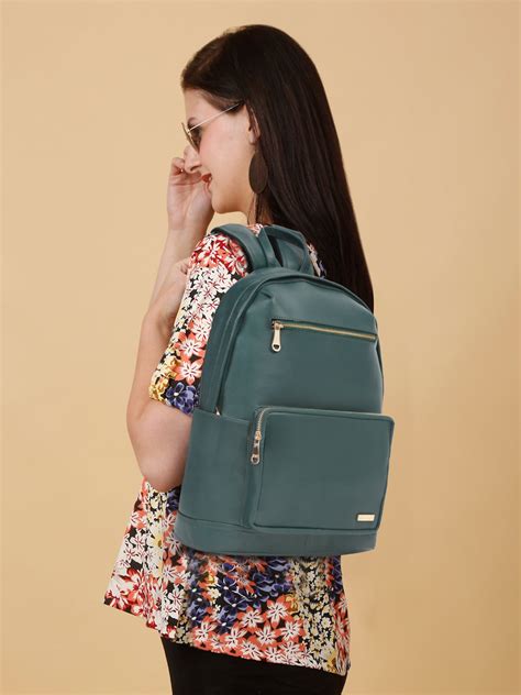 Women's GREEN solid Leather backpack – Teakwood Leathers